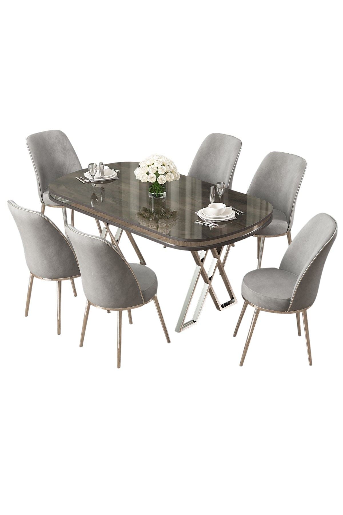 Conjunto de mesa de jantar e cadeiras (7 peças)-Lai-Antracite
Cromo
Cinza