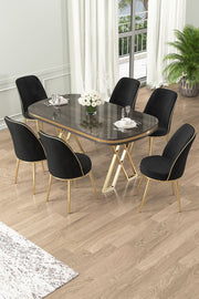Conjunto de mesa de jantar e cadeiras (7 peças)-Lai-Antracite
Dourado
Preto
