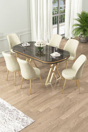 Conjunto de mesa de jantar e cadeiras (7 peças)-Lai-Antracite
Ouro
Creme