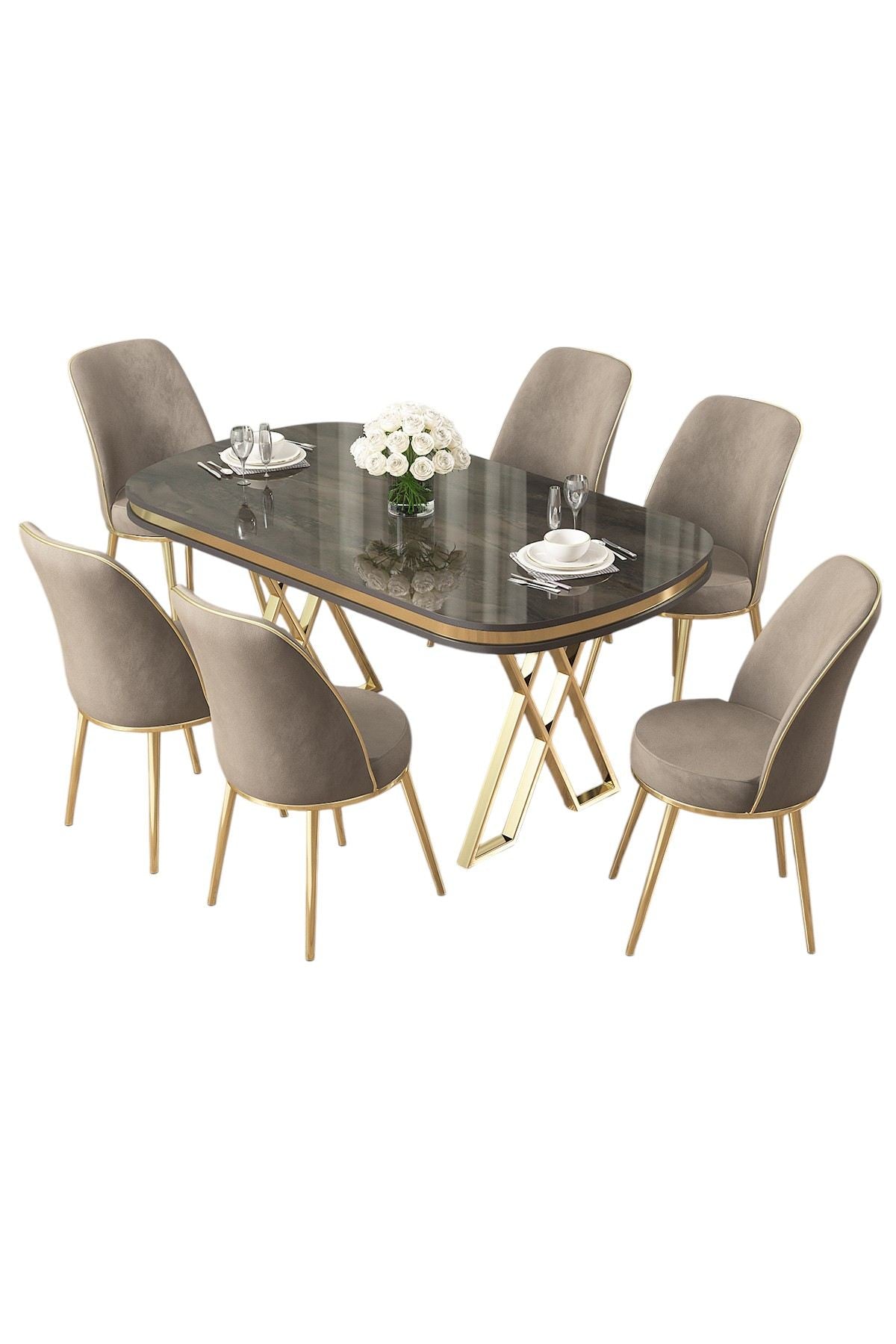 Conjunto de mesa de jantar e cadeiras (7 peças)-Lai-Antracite
Dourado
Cappuccino