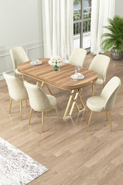 Conjunto de mesa de jantar e cadeiras (7 peças)-Lai-Nogueira Clara
Dourada
Creme
