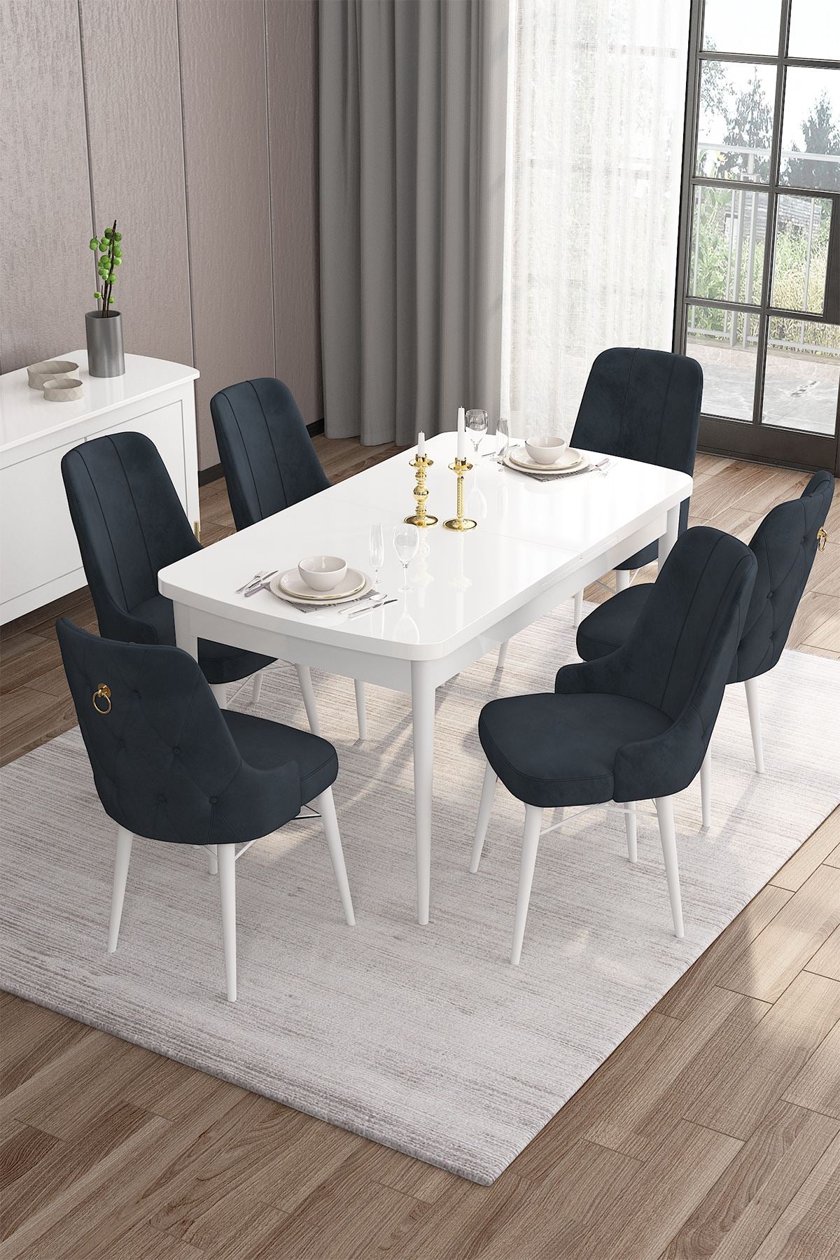 Conjunto de mesa de jantar extensível e cadeiras (7 peças)-Are-Branco
Antracite