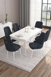 Conjunto de mesa de jantar extensível e cadeiras (7 peças)-Are-Branco
Antracite