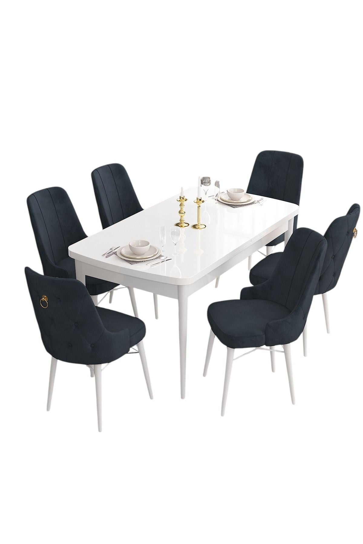 Conjunto de mesa de jantar extensível e cadeiras (7 peças)-Are-Branco
Antracite