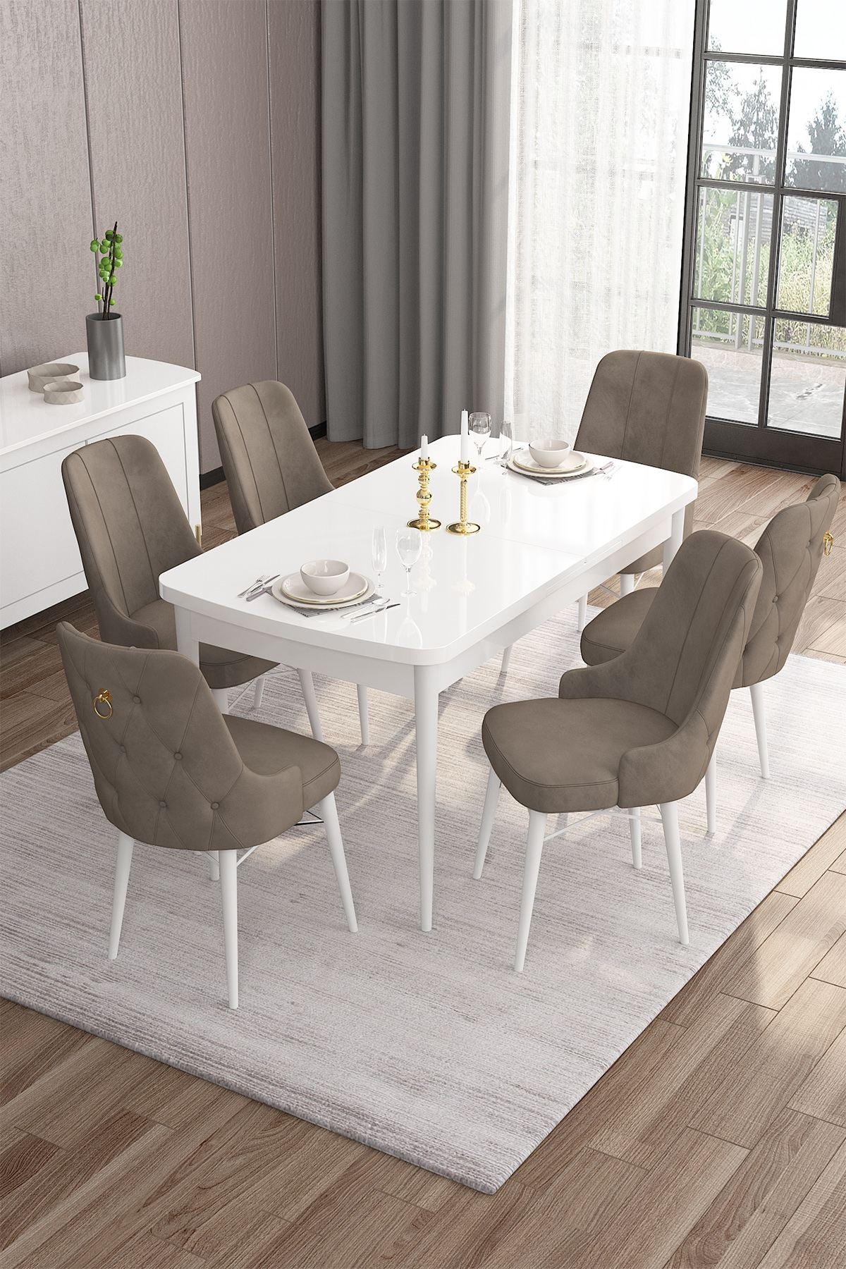 Conjunto de mesa de jantar extensível e cadeiras (7 peças)-Are-Branco
Cappuccino