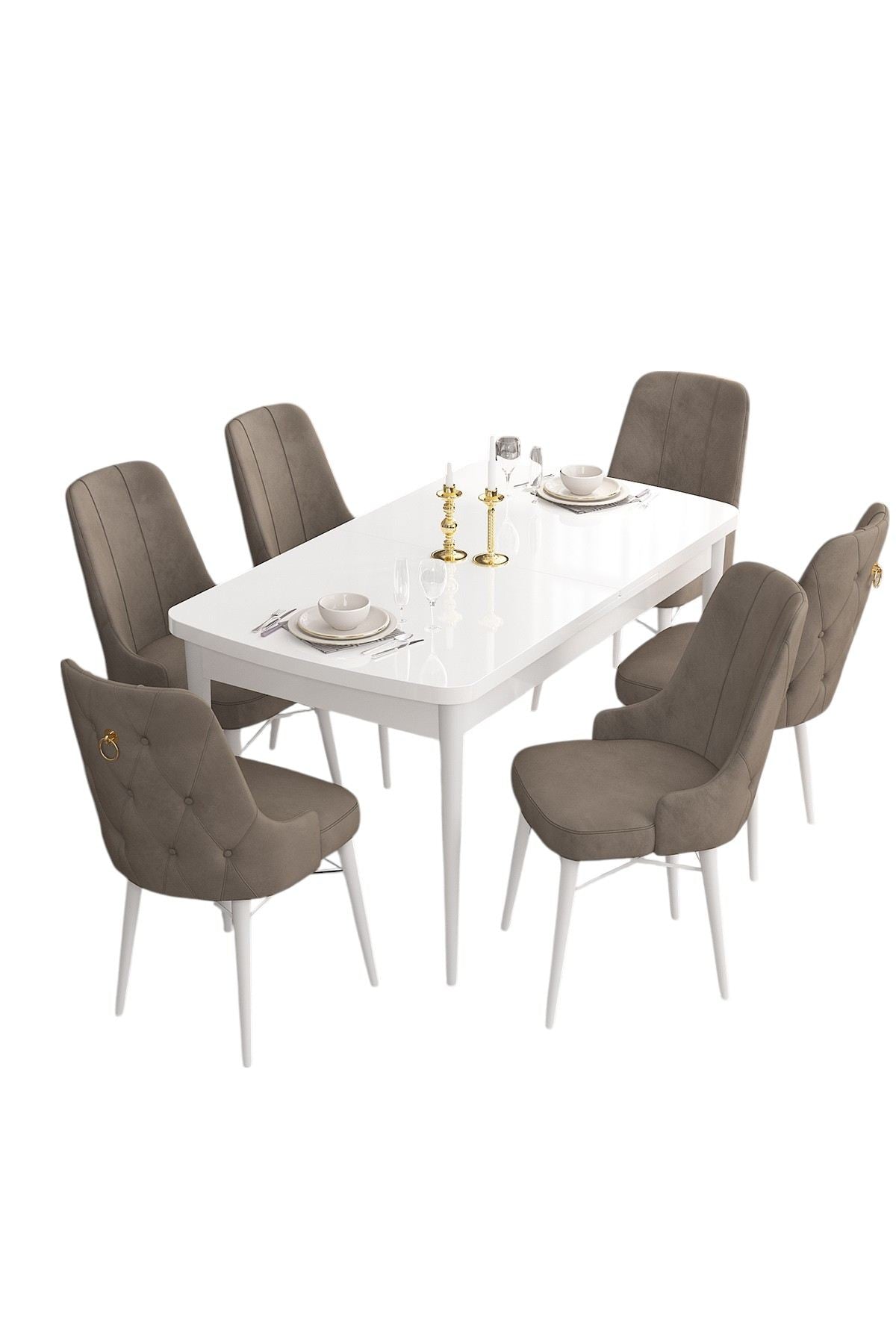 Conjunto de mesa de jantar extensível e cadeiras (7 peças)-Are-Branco
Cappuccino