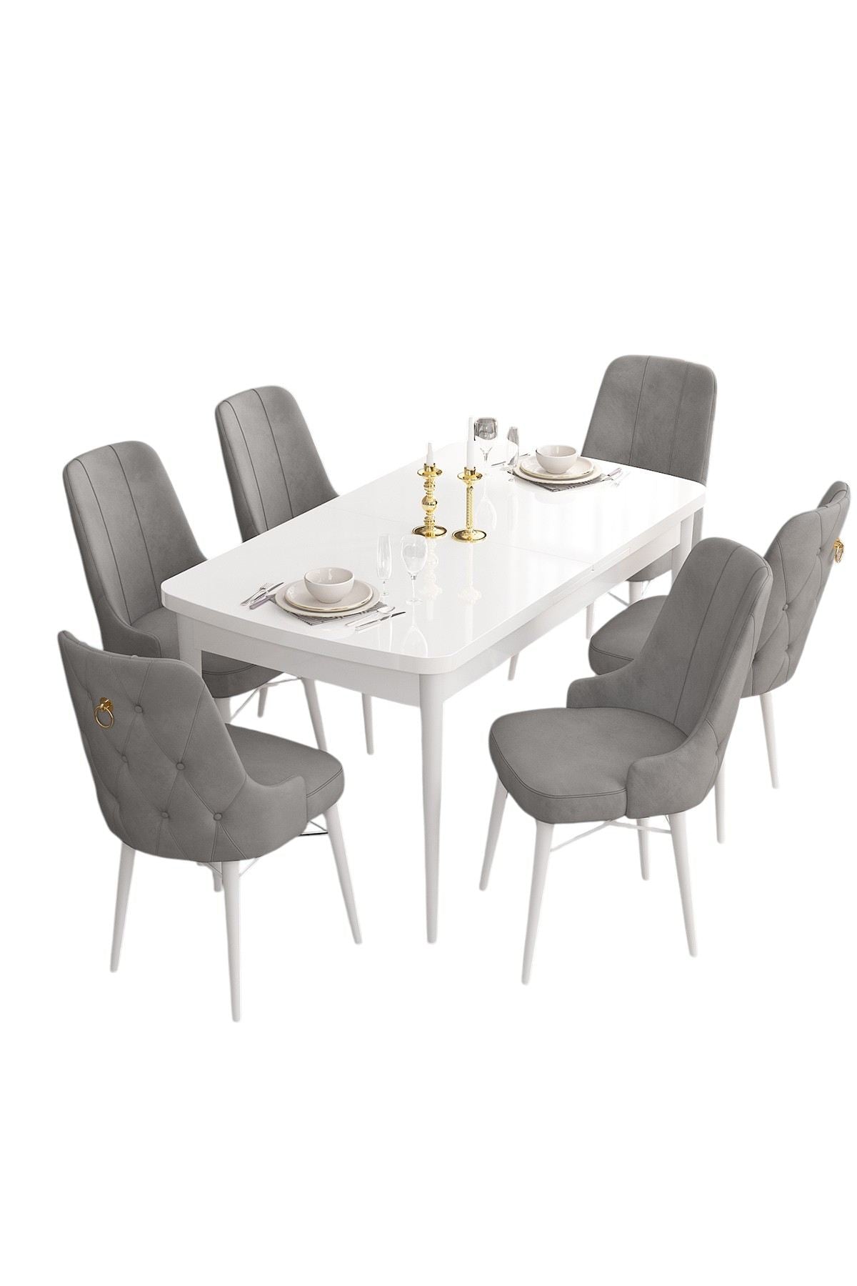 Conjunto de mesa de jantar extensível e cadeiras (7 peças)-Are-Branco
Cinza