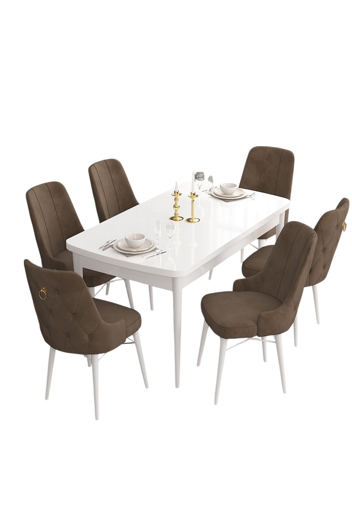 Conjunto de mesa de jantar extensível e cadeiras (7 peças)-Are-Branco
Marrom