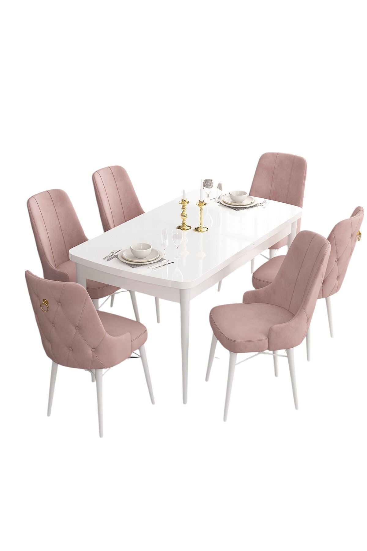 Conjunto de mesa de jantar extensível e cadeiras (7 peças)-Are-Branco
Rosa