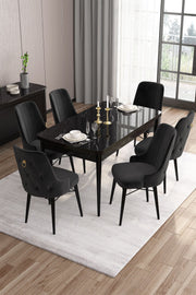 Conjunto de mesa de jantar extensível e cadeiras (7 peças)-Are-Mármore Preto
Preto