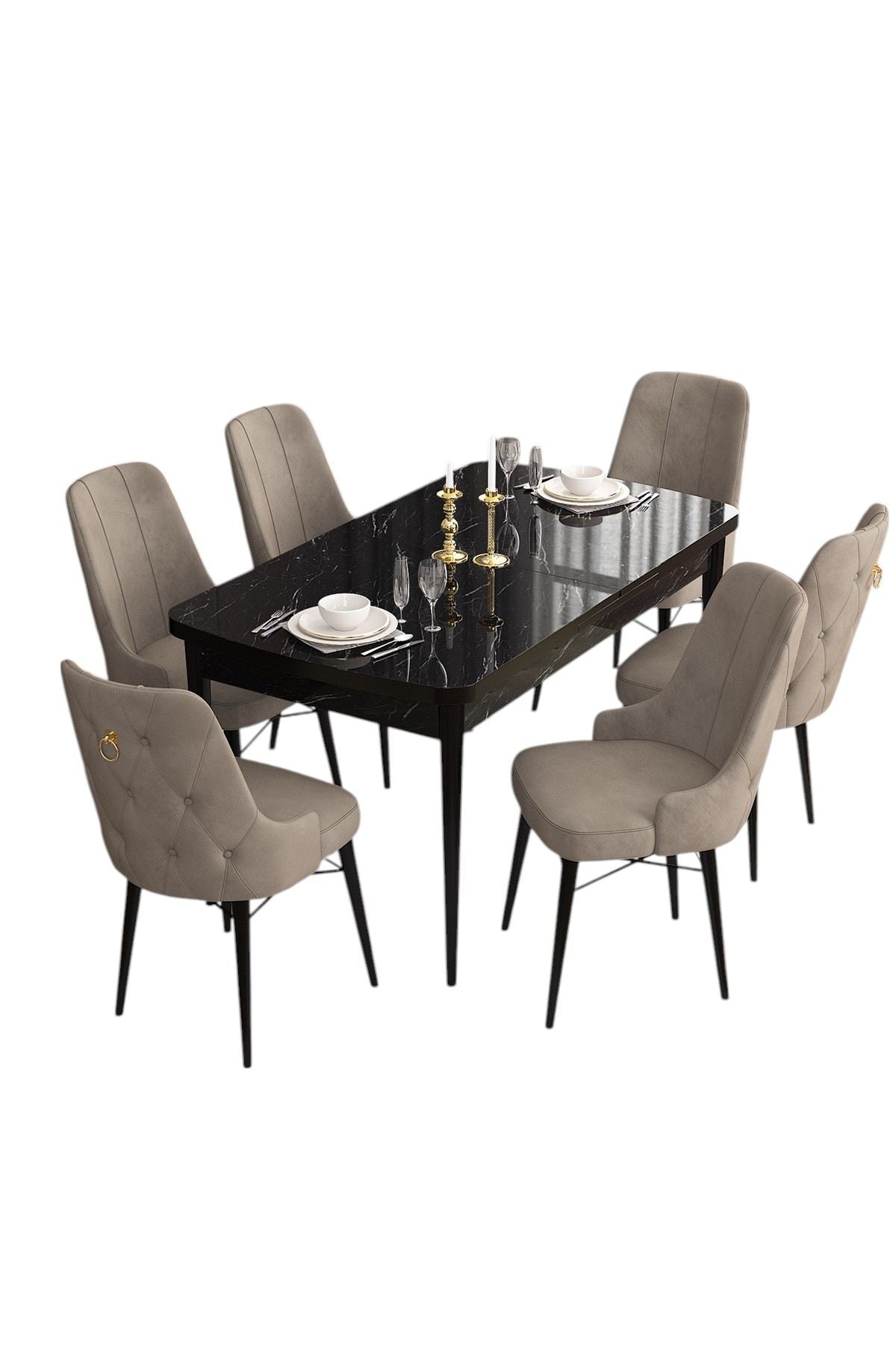 Conjunto de mesa de jantar extensível e cadeiras (7 peças)-Are-Mármore Preto
Cappuccino