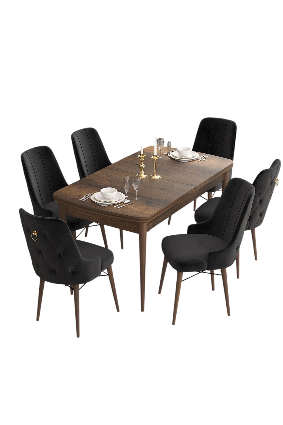 Conjunto de mesa de jantar extensível e cadeiras (7 peças)-Are-Barroco
Preto