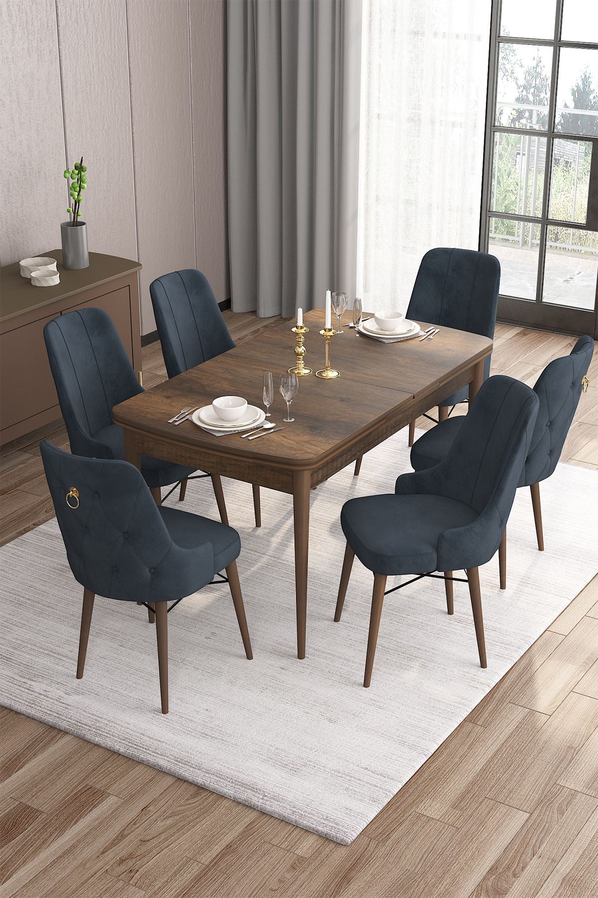 Conjunto de mesa de jantar extensível e cadeiras (7 peças)-Are-Barroco
Antracite