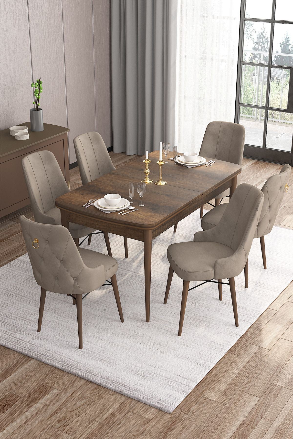 Conjunto de mesa de jantar extensível e cadeiras (7 peças)-Are-Barroco
Cappuccino