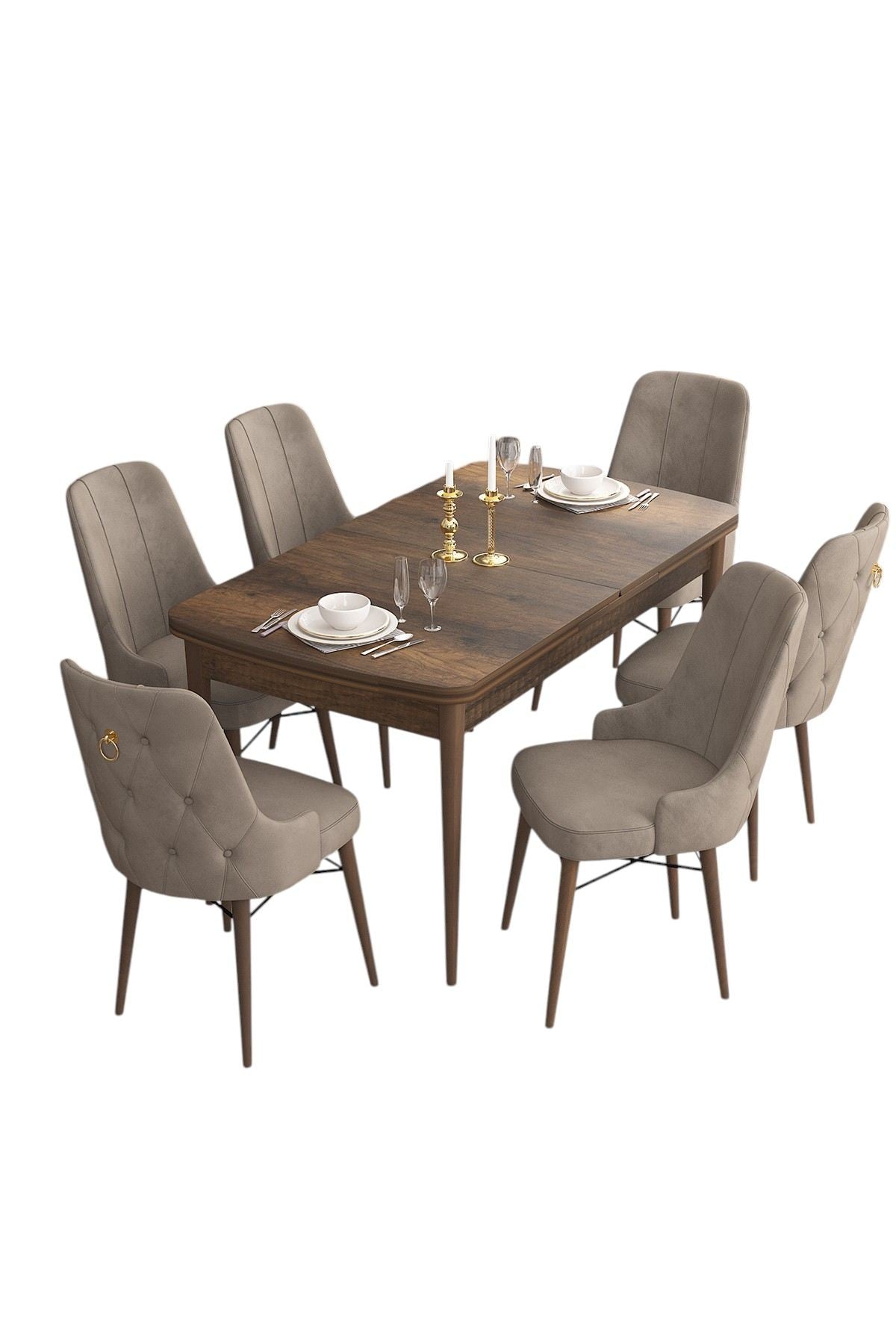 Conjunto de mesa de jantar extensível e cadeiras (7 peças)-Are-Barroco
Cappuccino