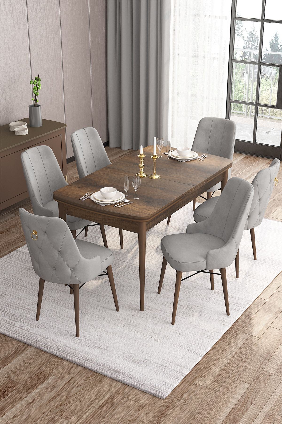 Conjunto de mesa de jantar extensível e cadeiras (7 peças)-Are-Barroco
Cinza