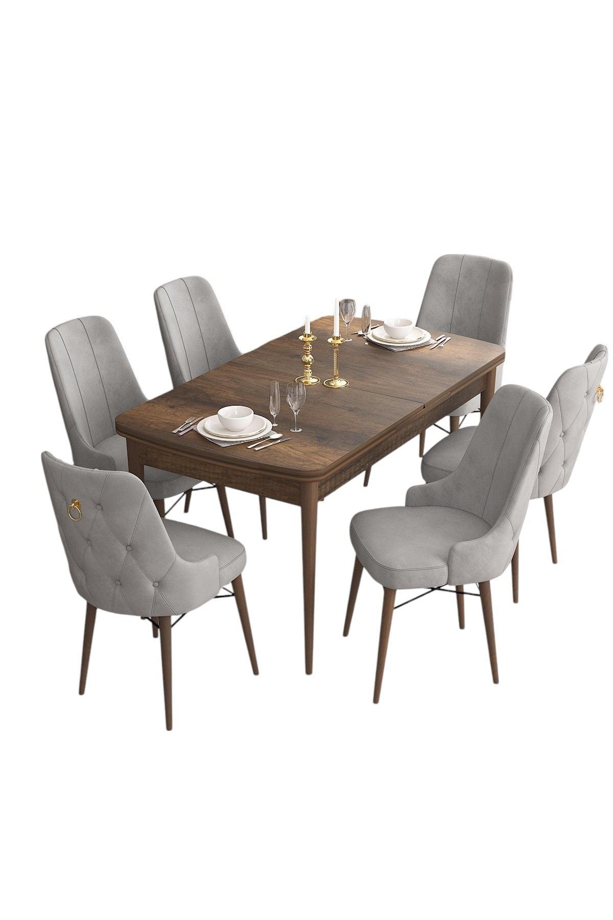 Conjunto de mesa de jantar extensível e cadeiras (7 peças)-Are-Barroco
Cinza