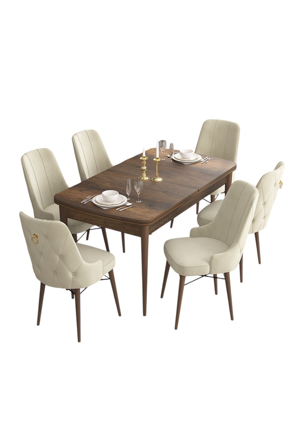 Conjunto de mesa de jantar extensível e cadeiras (7 peças)-Are-Barroco
Creme