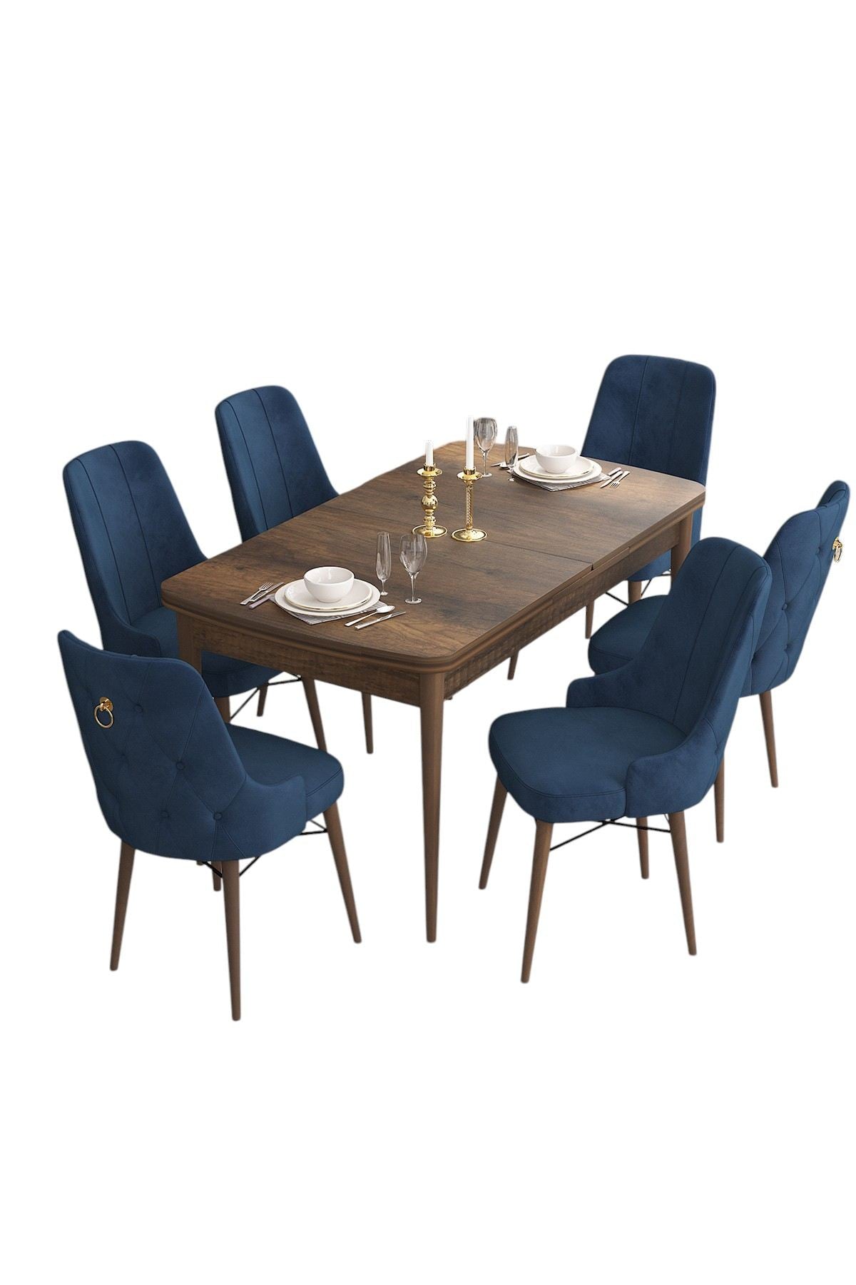 Conjunto de mesa de jantar extensível e cadeiras (7 peças)-Are-Barroco
Azul-marinho