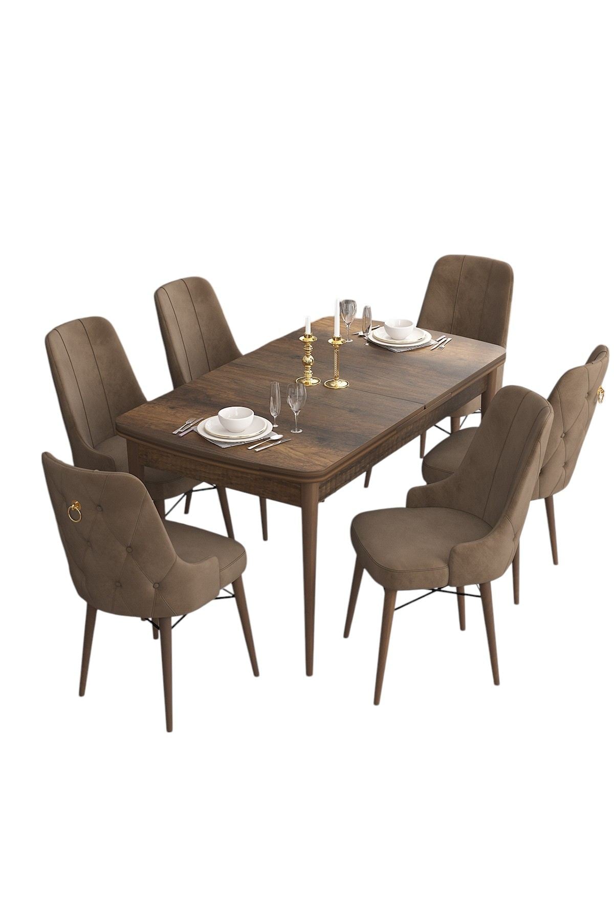 Conjunto de mesa de jantar extensível e cadeiras (7 peças)-Are-Barroco
Marrom