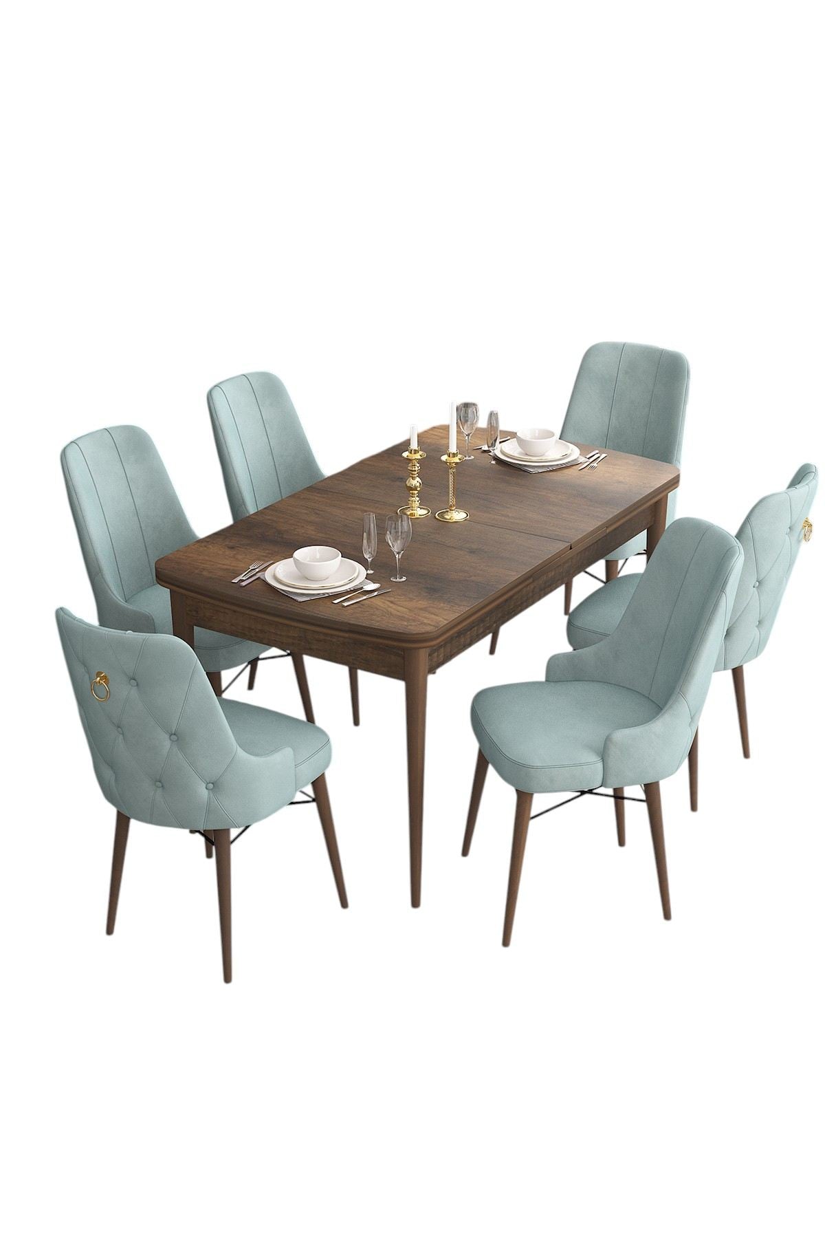 Conjunto de mesa de jantar extensível e cadeiras (7 peças)-Are-Barroco
Verde-Mar