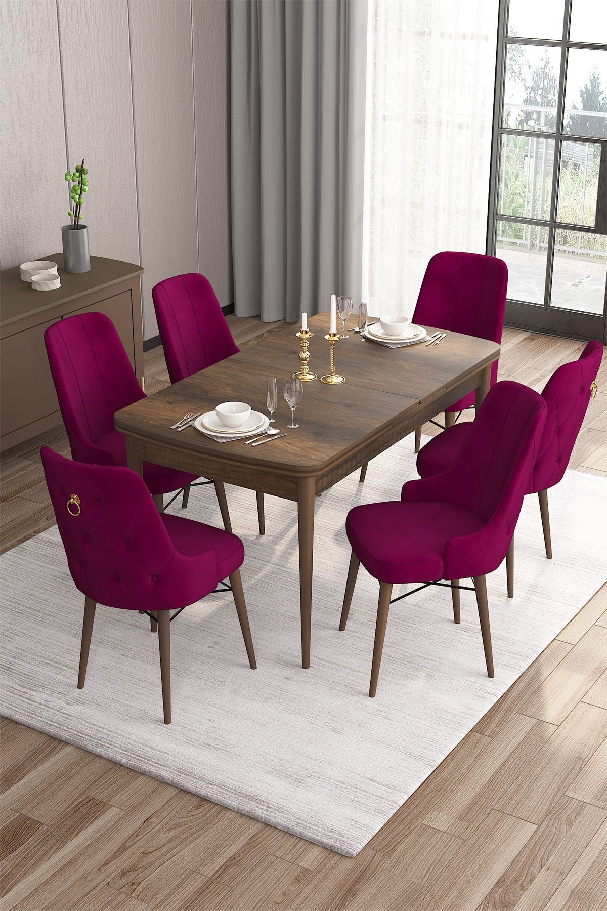 Conjunto de mesa de jantar extensível e cadeiras (7 peças)-Are-Barroco
Ameixa