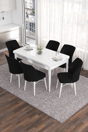Conjunto de mesa de jantar extensível e cadeiras (7 peças)-Eva-Branco
Preto