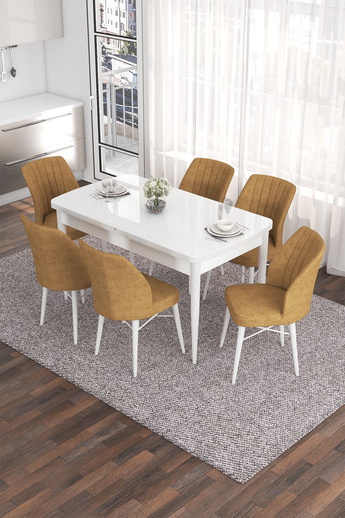 Conjunto de mesa de jantar extensível e cadeiras (7 peças)-Eva-Branco
Cappuccino