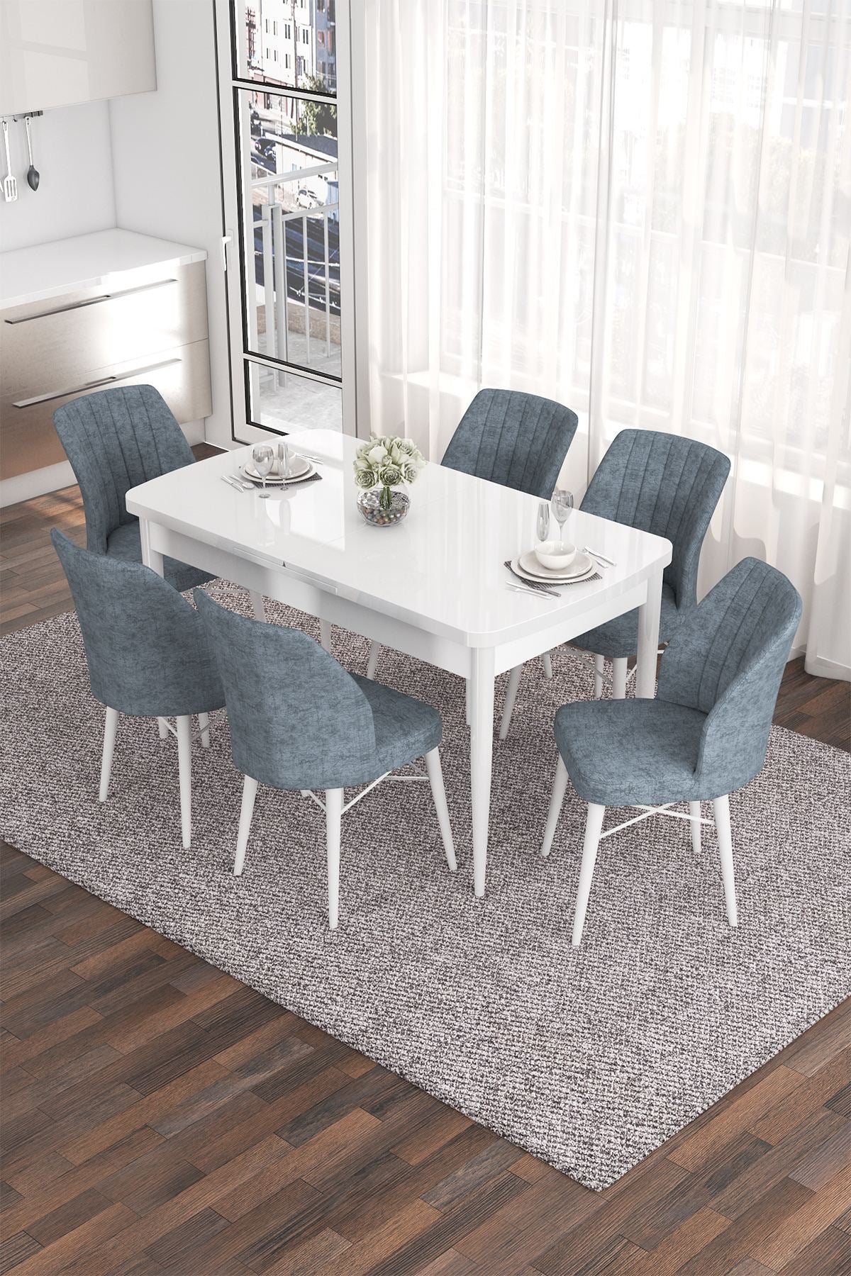 Conjunto de mesa de jantar extensível e cadeiras (7 peças)-Eva-Branco
Cinza