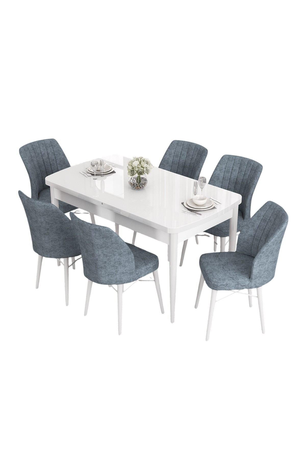 Conjunto de mesa de jantar extensível e cadeiras (7 peças)-Eva-Branco
Cinza