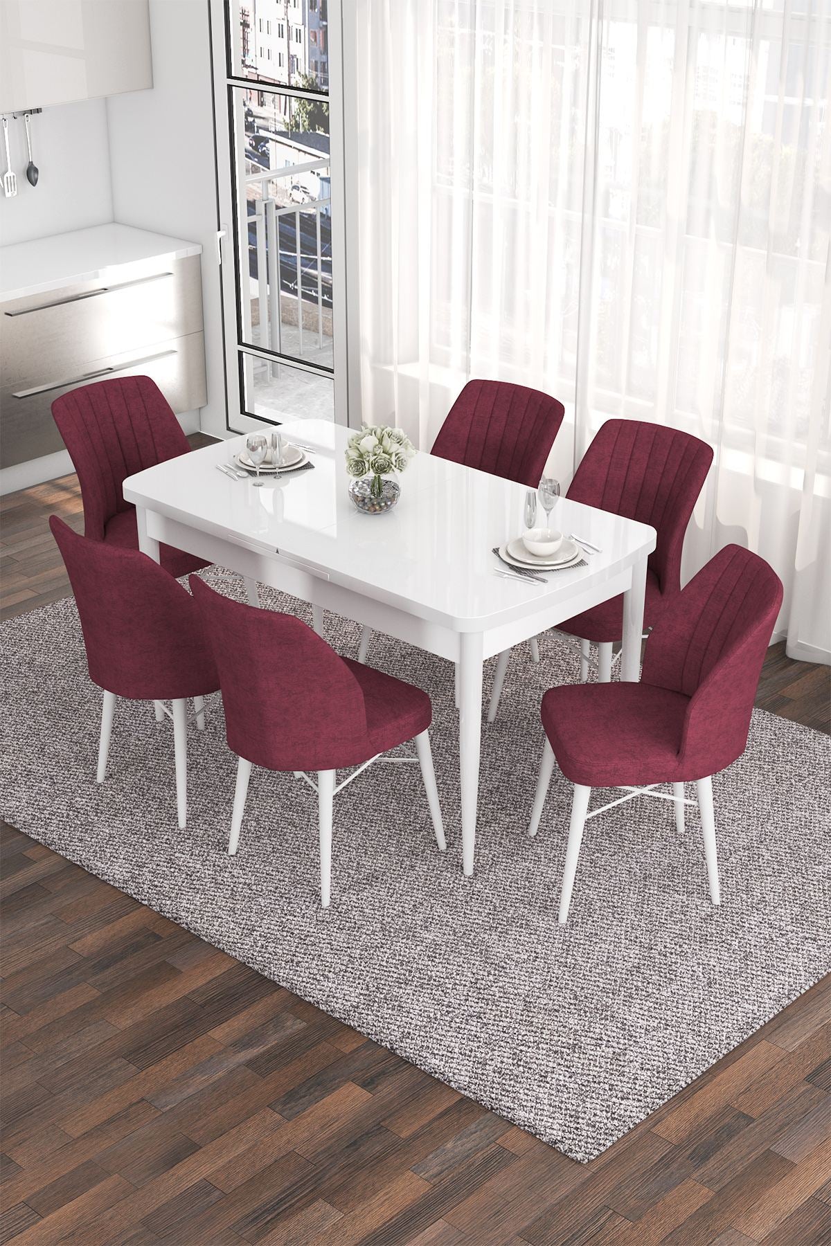 Conjunto de mesa de jantar extensível e cadeiras (7 peças)-Eva-Branco
Bordô