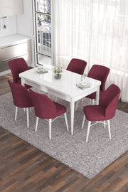 Conjunto de mesa de jantar extensível e cadeiras (7 peças)-Eva-Branco
Bordô
