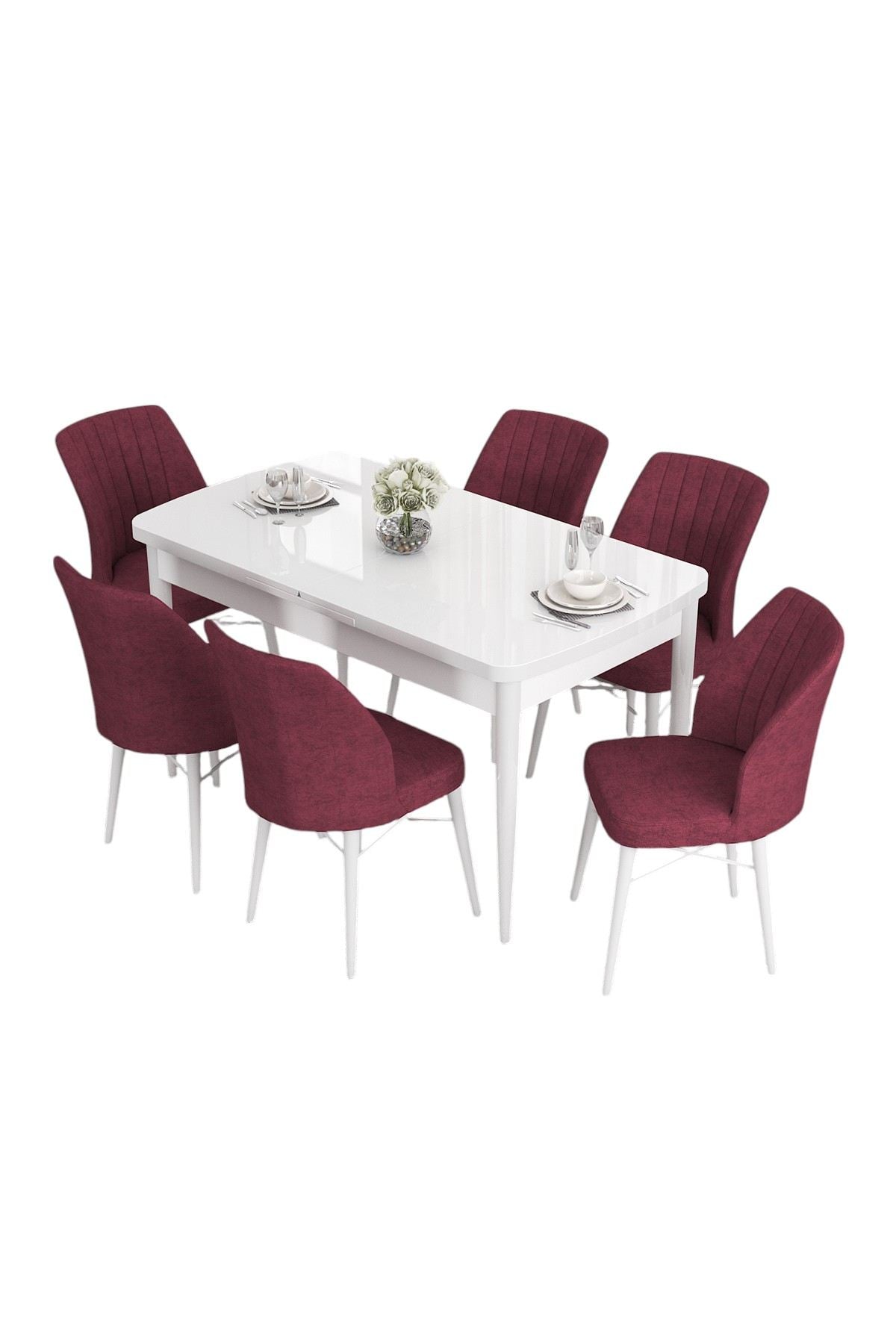 Conjunto de mesa de jantar extensível e cadeiras (7 peças)-Eva-Branco
Bordô