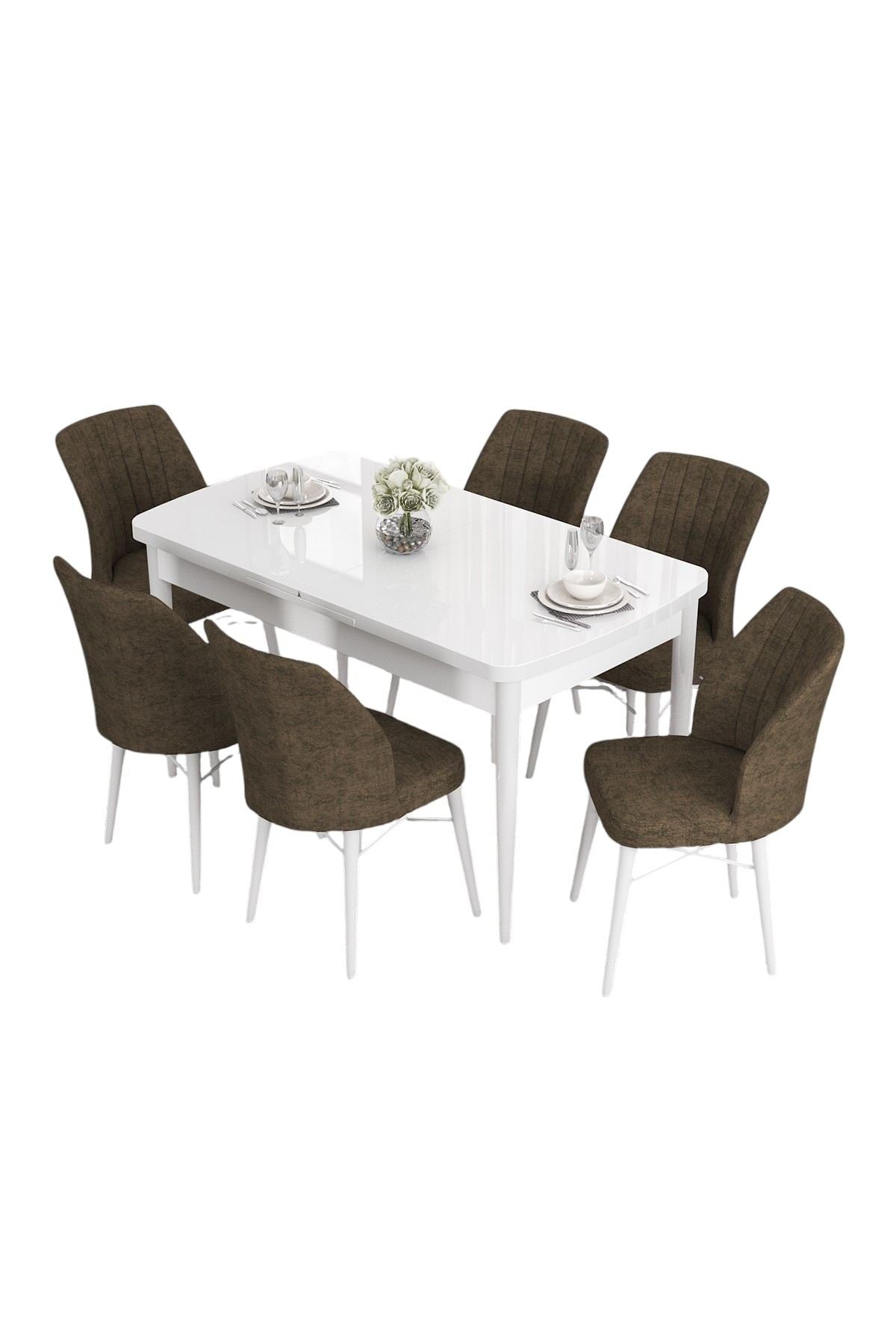 Conjunto de mesa de jantar extensível e cadeiras (7 peças)-Eva-Branco
Marrom