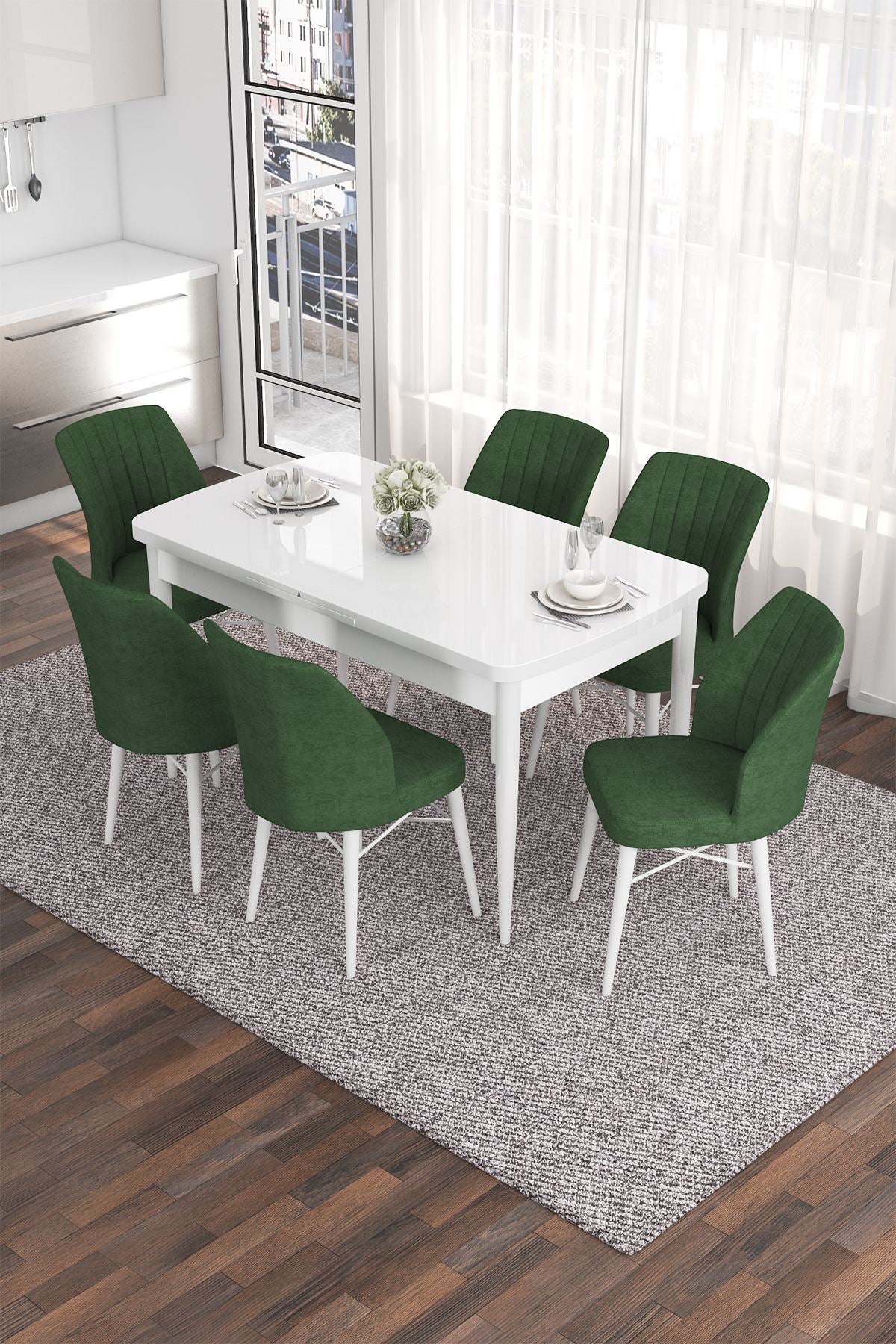 Conjunto de mesa de jantar extensível e cadeiras (7 peças)-Eva-Branco
Cáqui