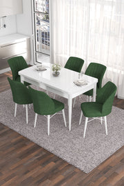 Conjunto de mesa de jantar extensível e cadeiras (7 peças)-Eva-Branco
Cáqui