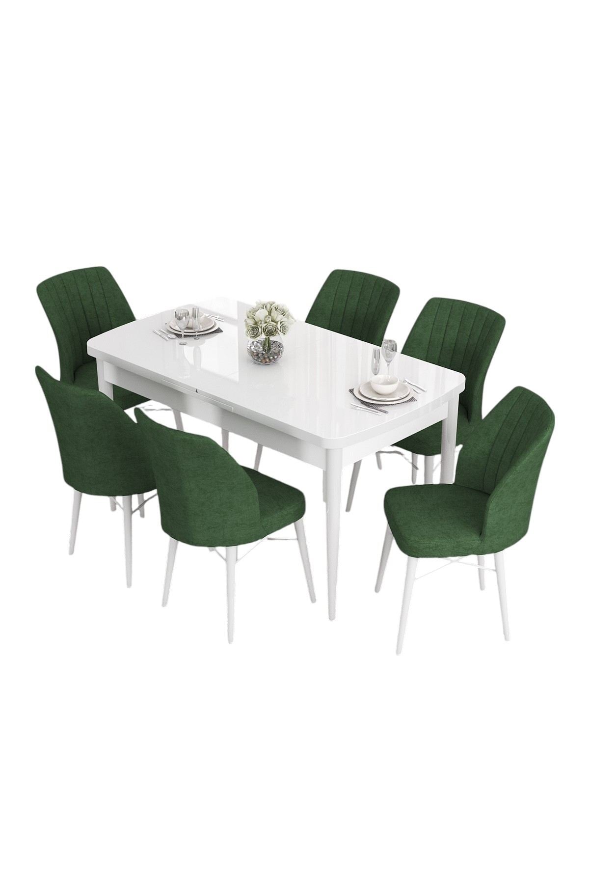 Conjunto de mesa de jantar extensível e cadeiras (7 peças)-Eva-Branco
Cáqui