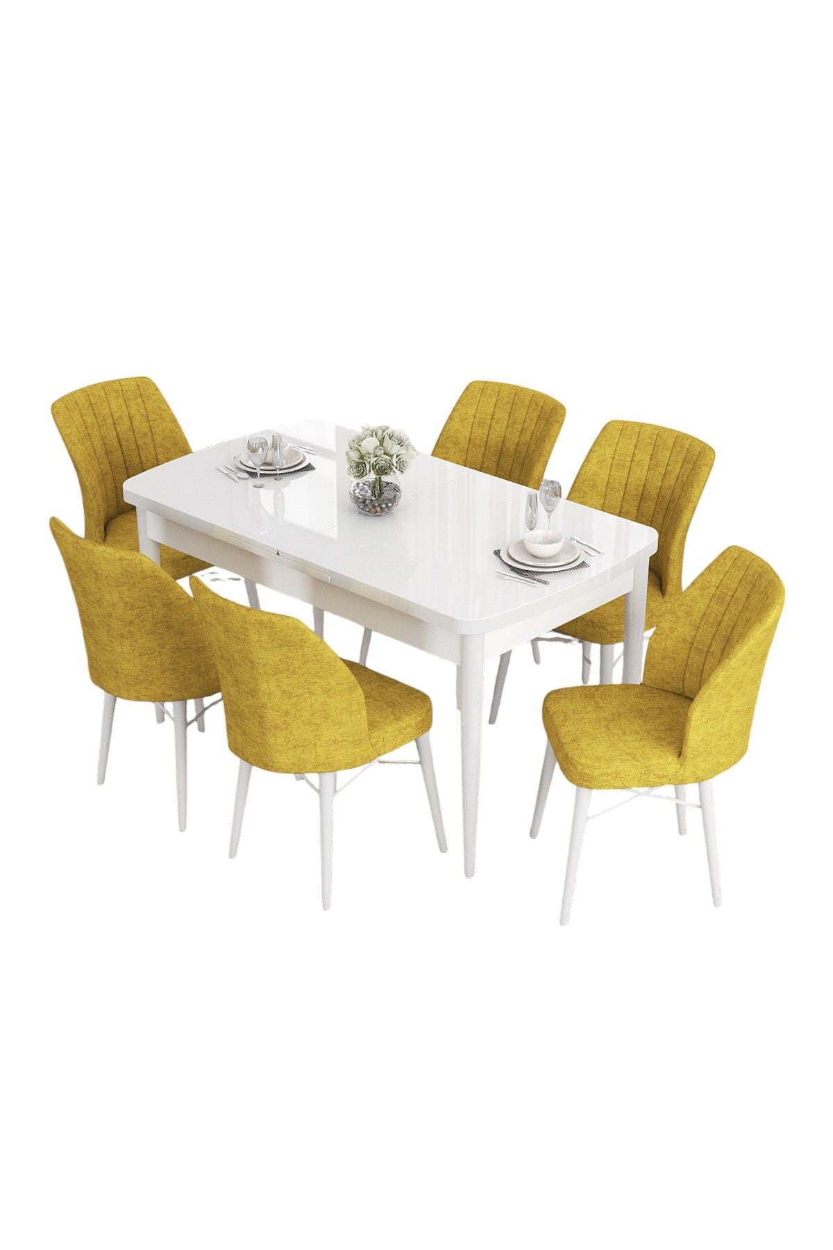 Conjunto de mesa de jantar extensível e cadeiras (7 peças)-Eva-Mostarda
branca