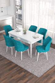 Conjunto de mesa de jantar extensível e cadeiras (7 peças)-Eva-Branco
Turquesa
