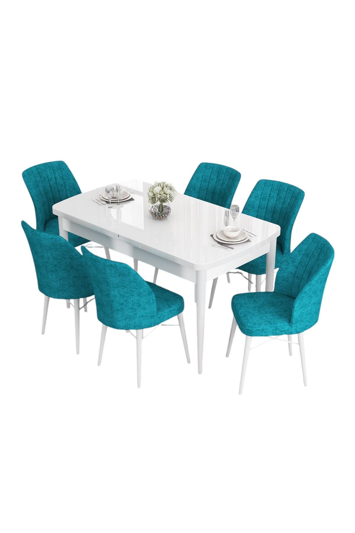 Conjunto de mesa de jantar extensível e cadeiras (7 peças)-Eva-Branco
Turquesa