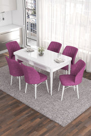 Conjunto de mesa de jantar extensível e cadeiras (7 peças)-Eva-Branco
Roxo