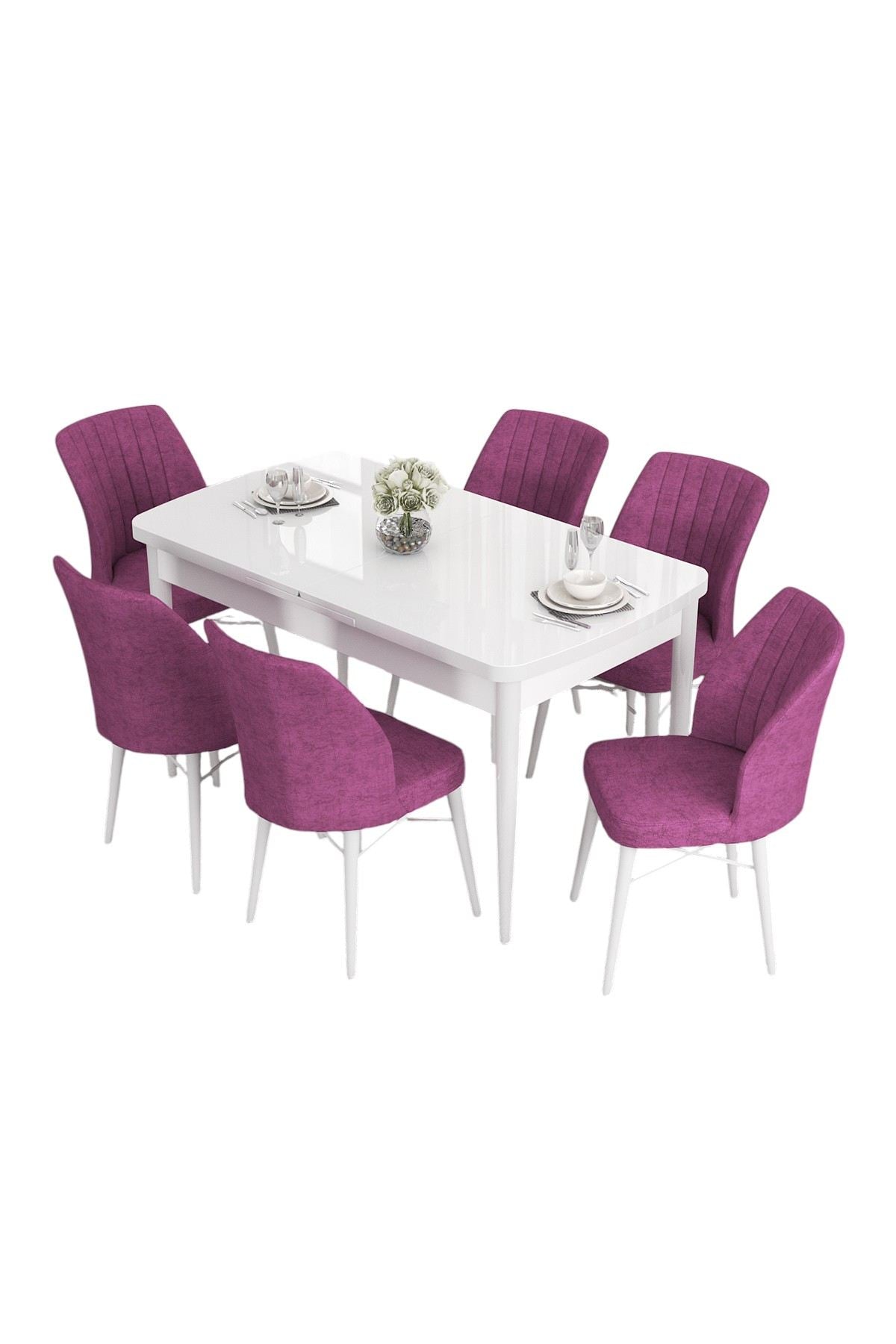 Conjunto de mesa de jantar extensível e cadeiras (7 peças)-Eva-Branco
Roxo