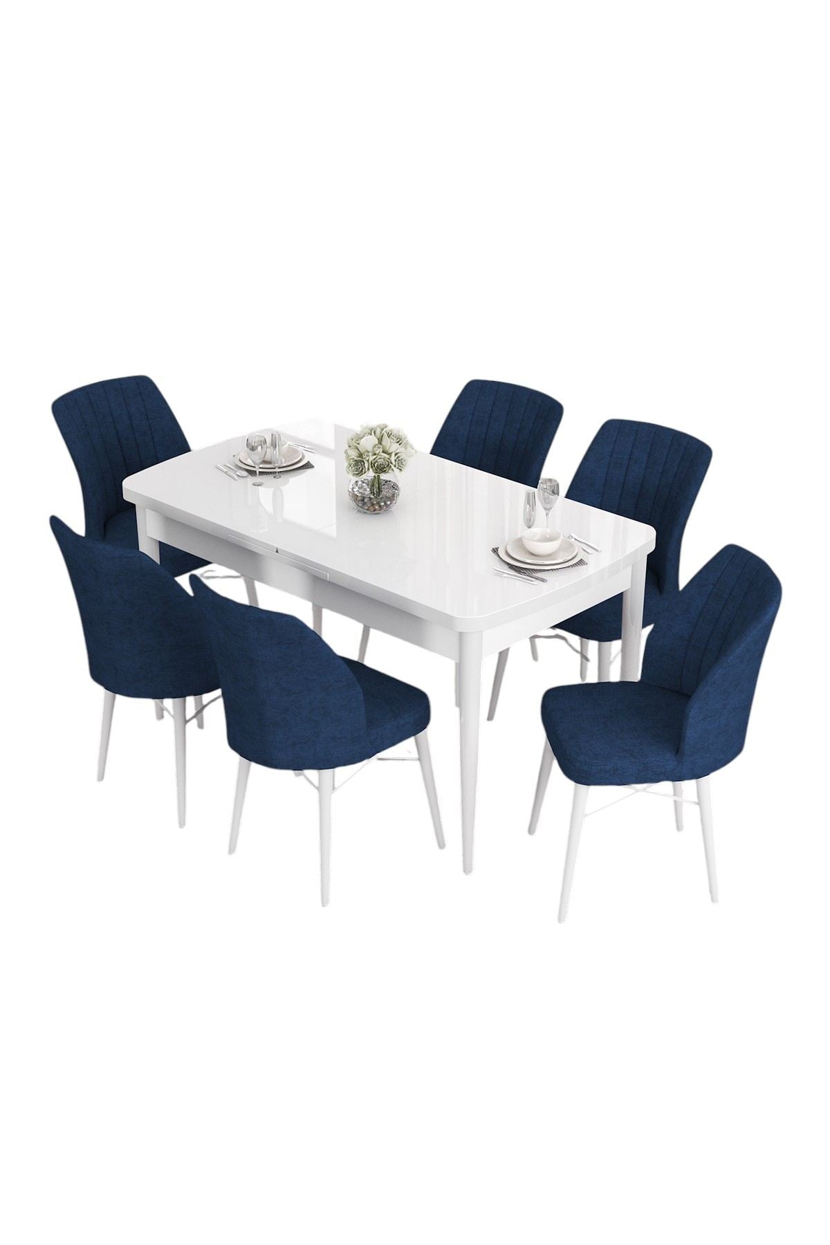 Conjunto de mesa de jantar extensível e cadeiras (7 peças)-Eva-Branco
Azul-marinho