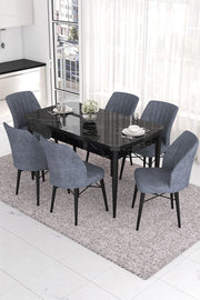 Conjunto de mesa de jantar extensível e cadeiras (7 peças)-Eva-Mármore Preto
Fumaça