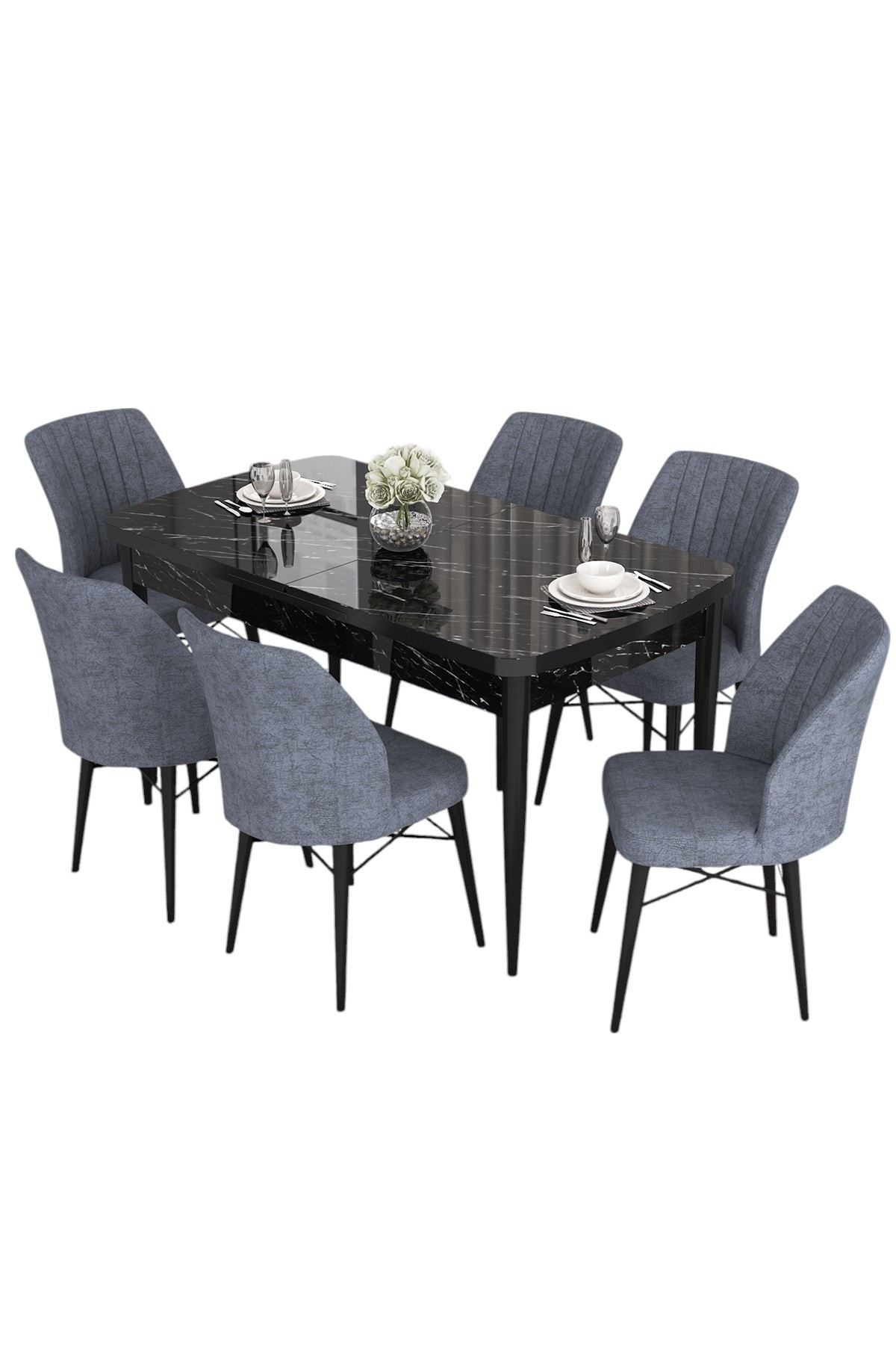 Conjunto de mesa de jantar extensível e cadeiras (7 peças)-Eva-Mármore Preto
Fumaça