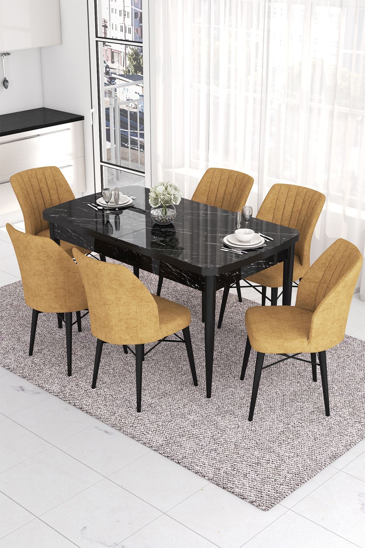 Conjunto de mesa de jantar extensível e cadeiras (7 peças)-Eva-Mármore Preto
Cappuccino