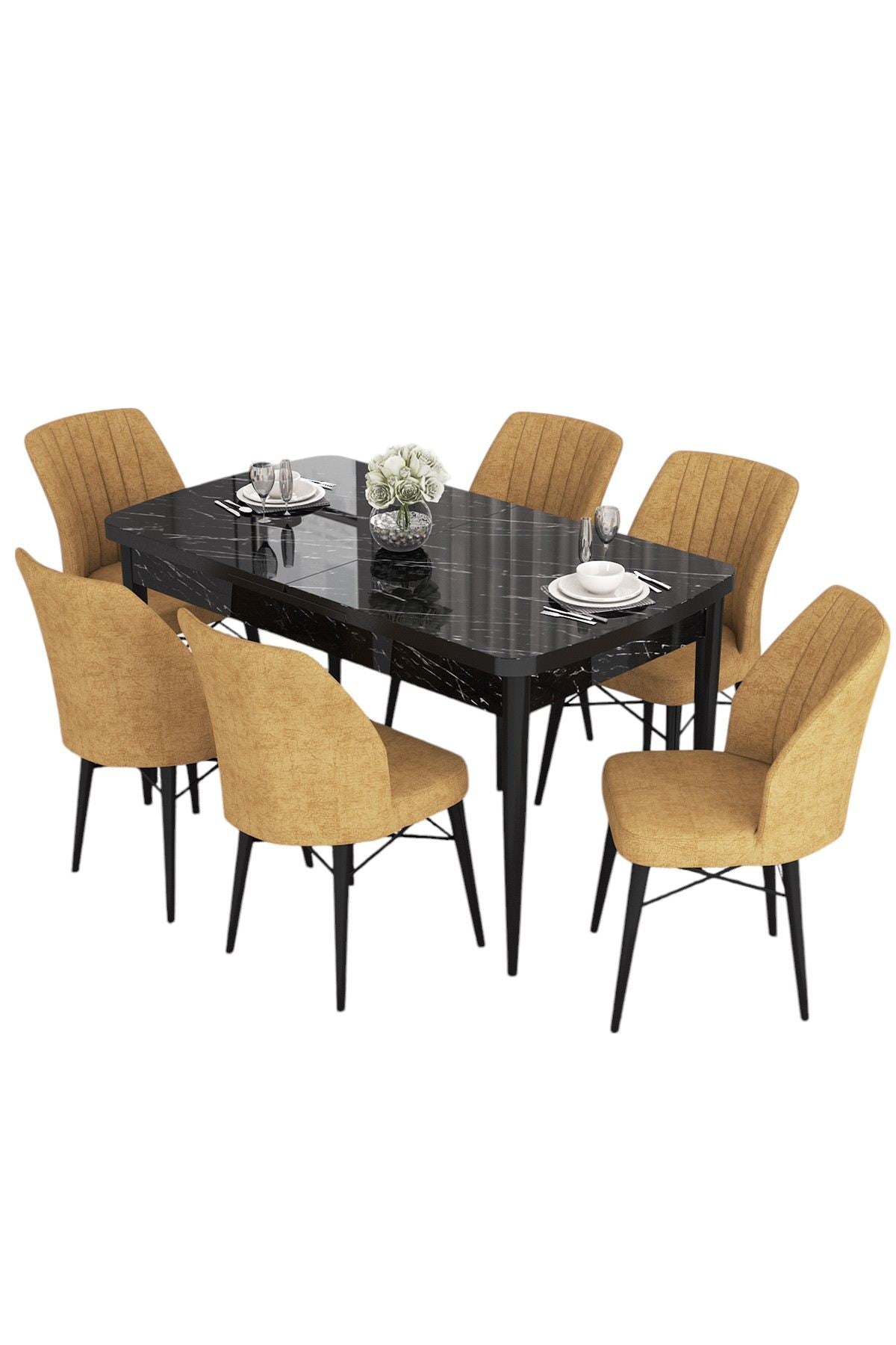Conjunto de mesa de jantar extensível e cadeiras (7 peças)-Eva-Mármore Preto
Cappuccino