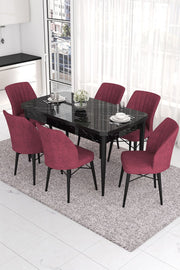 Conjunto de mesa de jantar extensível e cadeiras (7 peças)-Eva-Mármore Preto
Borgonha