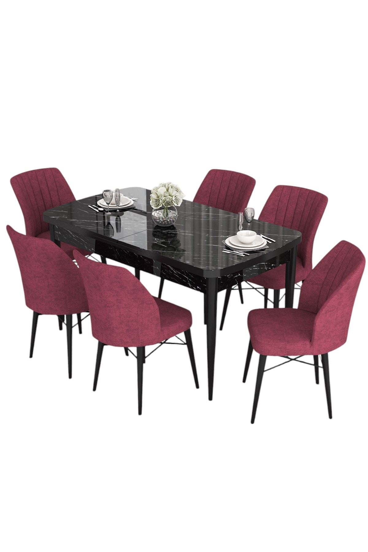 Conjunto de mesa de jantar extensível e cadeiras (7 peças)-Eva-Mármore Preto
Borgonha