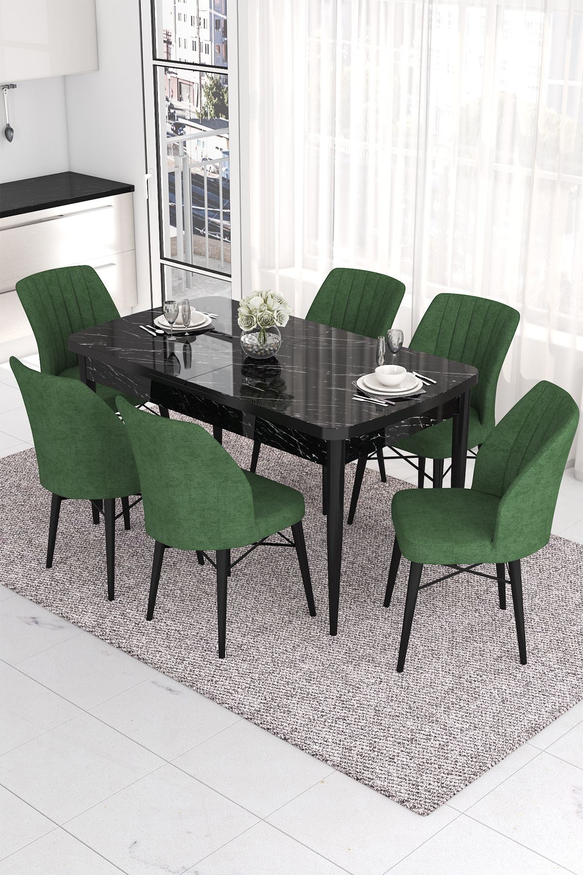Conjunto de mesa de jantar extensível e cadeiras (7 peças)-Eva-Mármore Preto
Cáqui